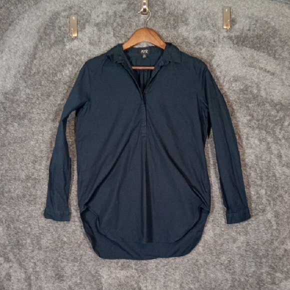 AYR Tops - AYR Navy Cotton Half Button Down Tunic Office Minimilist  Womens  Small